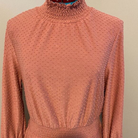 Est. 1946 Smocked Collar French Dot Boho Long Split Sleeve Dress Size L - Picture 3 of 14